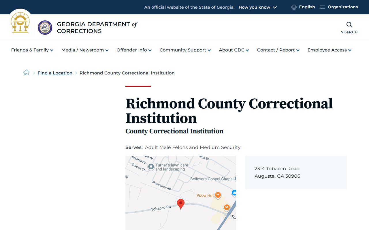 Richmond County Correctional Institution GDC offender search facility profile