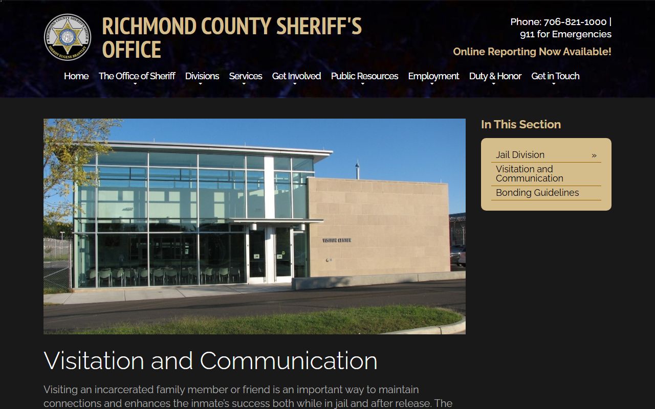 Richmond County inmate records visitation and phone rules